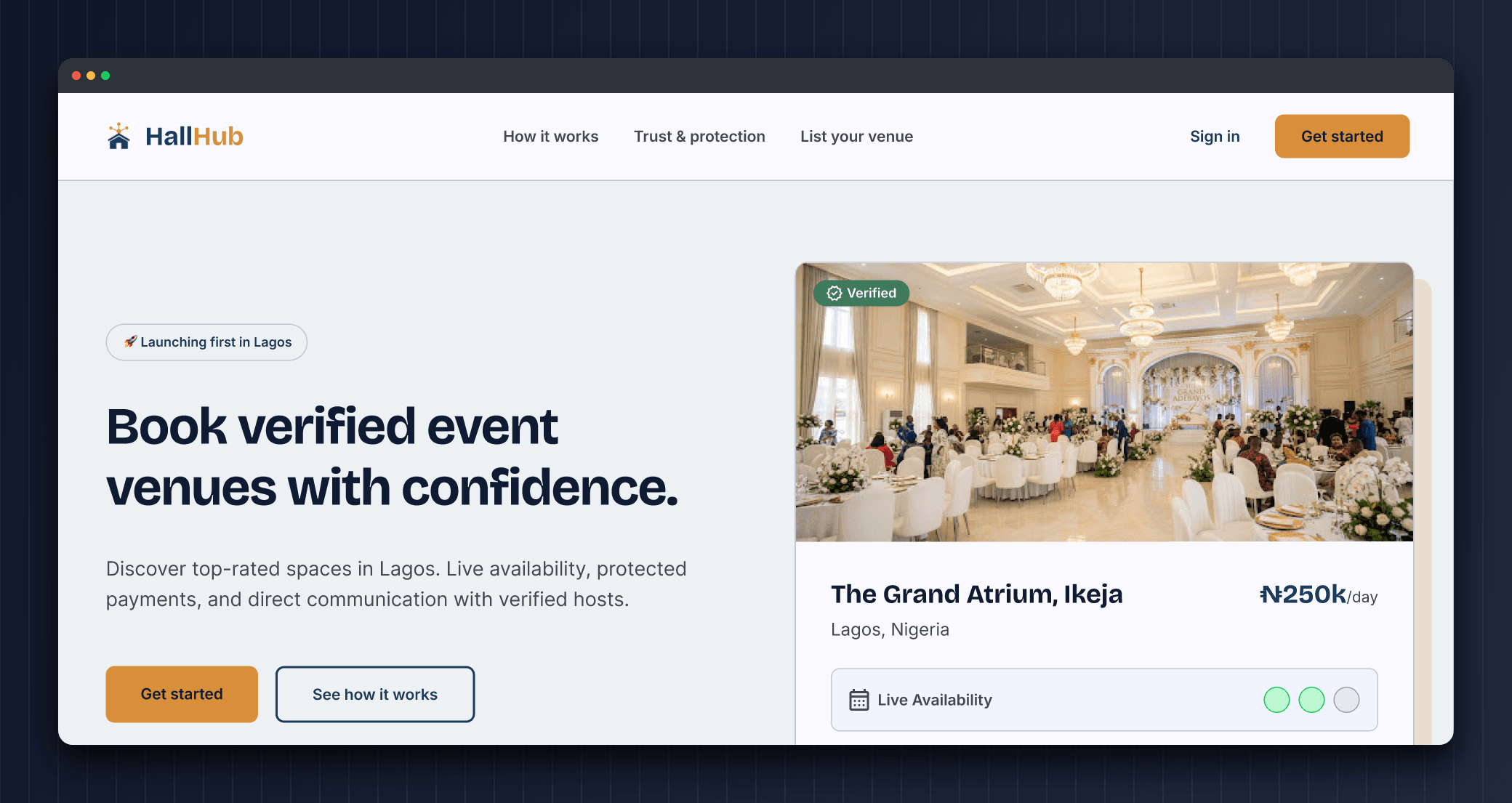 HallHub venue booking platform interface